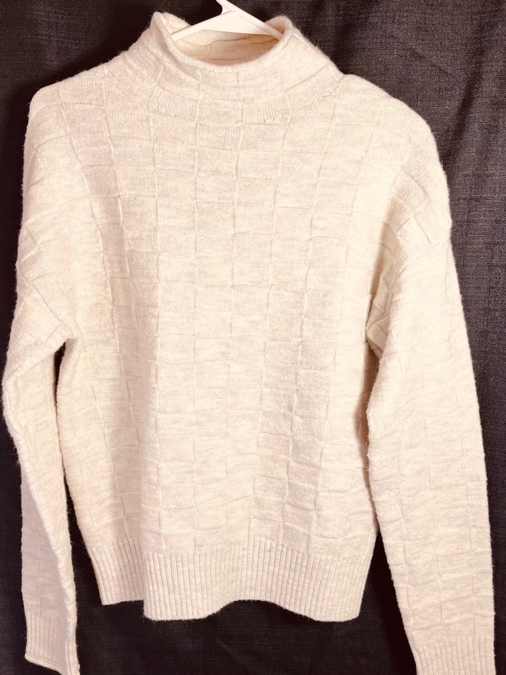Hem & Thread Cream Mock Neck Cable-Grid Sweater